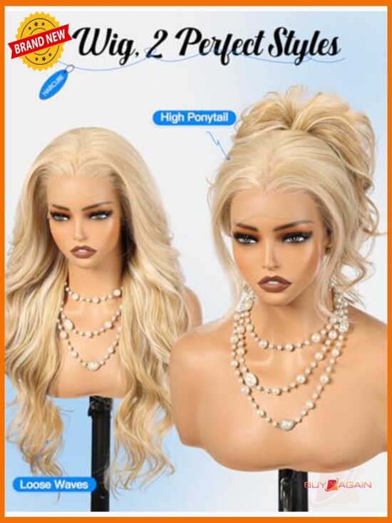 13x6 Glueless Lace Front Wavy Wig 26 Inch Synthetic for Women main image 4